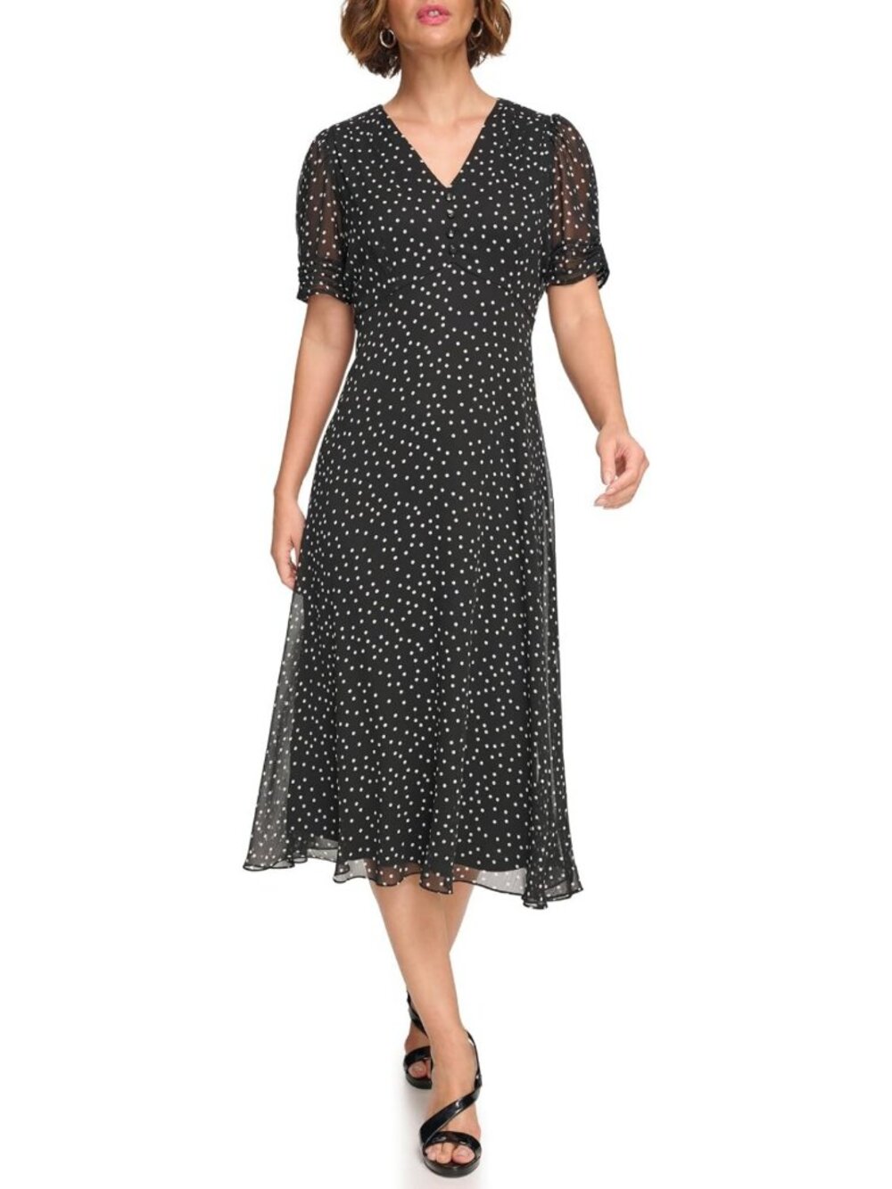 Chic Women's Short Sleeve Button Front Fit & Flare Midi Dress - Perfect for Any